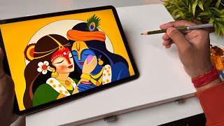 Radha Krishna playing Holi Drawing,  Radha Krishna Drawing,  Madhubani Drawing 