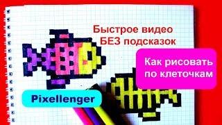 Рыбка Челлендж Быстро - Медленно 2 Как рисовать Рыбку  по клеточкам How to Draw Pixel Art for Kids