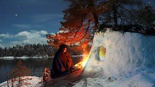 Building a SNOW SHELTER on a Winter Island to Survive Extreme Cold