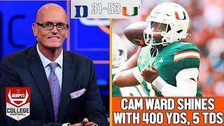 "Neither one can stop Cam Ward right now!" - Scott Van Pelt reacts to Miami CRUSH Duke 53-31 Week 10