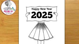 Happy New year drawing 2025 / New year drawing / How to draw a girl /Happy New year 2025