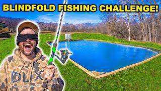 Impossible BLINDFOLD Fishing CHALLENGE in the BACKYARD Pond!