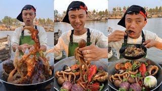 Fisherman Dagang eats octopus, salmon, conch, crab, scallop #yummy #seafoodcooking #seafoodboil