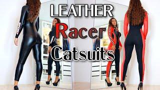 Hot Leather racer Catsuits Review & Try on from SHEIN