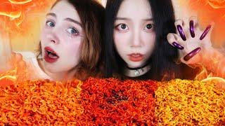 ASMR KOREAN 2X SPICY FIRE NOODLES CHALLENGE극단적 인 불닭 볶음면 도전 먹방MUKBANG 咀嚼音 ブルダック炒め麺サム