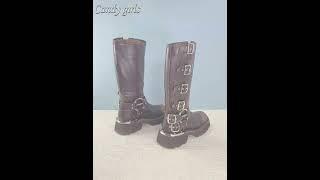 WOLCIX PREM VINTAGE PUNK BUCKLE KNEE-HIGH BOOTS  #shoes #womensboots #fashion #heeledboots #footwear