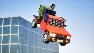 Lego Cars Falls Off Building #2 | Brick Rigs