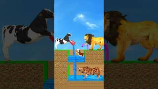 Take The Water Challenge!  Cow Cartoon Vs Lion  #shorts  #cow #lion #cartoonanimals