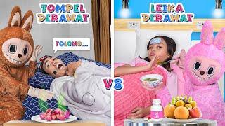 LEIKA AND TOMPEL GOT SICK TOGETHER AND BEING TREATED BY PINK AND BROWN LABUBU  FUNNY KIDS VIDEO