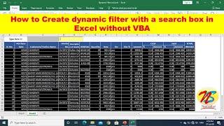 How to create dynamic filter with search box in excel  || data search while typing ||