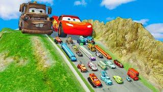 Big & Small LIGHTNING MCQUEEN, TOW MATER, PIXAR CARS vs DOWN OF DEATH in BeamNG.drive