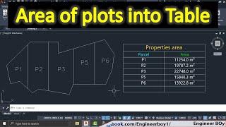 How find area in autocad and convert into table