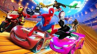 GTA V SPIDER-MAN 2 , GWEN, IRONMEN, SUPERMEN, AQUAMEN,  Join in Epic New Stunt Racing