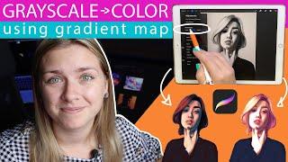 Grayscale to Color Using Gradient Map in Procreate | Digital Painting Process