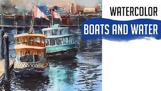 How to paint boats and water reflections in watercolor