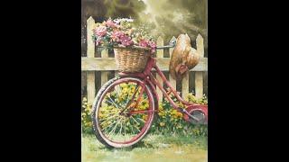 Landscape Watercolor- Her Bicycle (Masking work. wet-in-wet. Arches rough)NAMIL ART #shorts