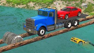 Flatbed Trailer Truck Potholes Transport Car Portal Trap Rescue - BeamNG.drive#222