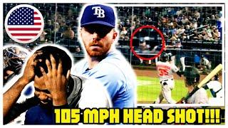 Tampa Bay Rays pitcher Hunter Bigge carted off the field after struck by a 105mph foul ball