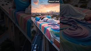 "Jesus Asleep Above the City: A Surreal Mural of Peace and Wonder " #jesus #jesuslovesyou
