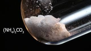 Ammonium carbonate (NH4)2CO3 thermal decomposition; tests for NH3, H2O and CO2 which are formed