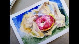 Пончик с натуры акварелью от Eva Kleinman | Watercolor Donut