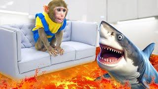 Monkey BuBu Goes Shark Fishing and Rescue Cute Ducklings in the Garden - MONO BUBU ESP