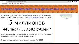 Ольга Уралочка live Доход канала с монетизации контента на Ютубе