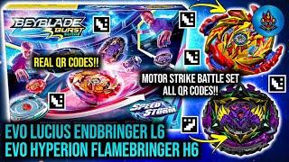 EVO HYPERION FLAMEBRINGER H6 LUCIUS ENDBRINGER L6 QR CODE MOTOR STRIKE SET BEYBLADE BURST SURGE APP