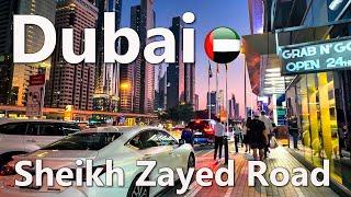 Dubai Main Road Sheikh Zayed Road Night Walk 4K