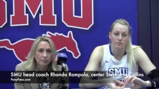 SMU coach Rhonda Rompola, center Stephanie Collins