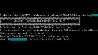 WARNING: UNPROTECTED PRIVATE KEY FILE! Permission denied (publickey)