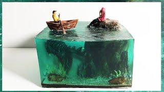 Resin DIORAMA Fantasy "Mermaid Monster with fisherman"/Resinart / Clay / Sculpture - DOREDAMA 01