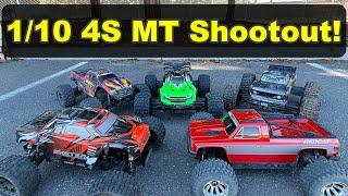 4S RC Monster Truck Shootout!  Traxxas Maxx, Corally Sketer, Arrma Kraton Outcast, Redcat Valkyrie