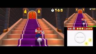 Super Mario 3D Land: Backwards Long Jump up the stairs.