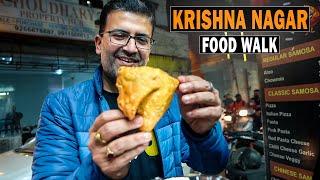 East Delhi Krishna Nagar Veg Food Walk I Desi Style Hot Dog + PAAN SAMOSA + Soya Bhurji Momo + Kebab