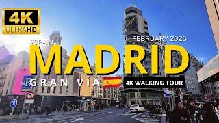 Madrid 4K Walking Tour  Spain - Gran Vía | 1 February 2025 | 4K Ultra HD/60fps