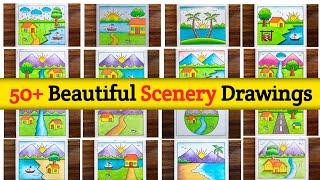 Scenery Drawing / How To Draw Beautiful Landscape Scenery / Scenery Drawing Ideas / Village Scenery