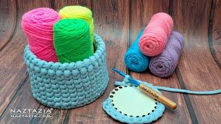 How to Crochet Basket with Wooden Base Tutorial