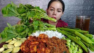 Ngelalap Batang Pepaya,Udang Balado, Jengkol Muda,Petai kupas, Mukbang