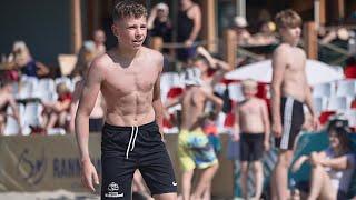 U17 Karl Kirsimets (EST) vs Dominik Samuel (EST) 50kg. Boys beach wrestling.