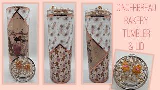 Pink and Gold Winter Gingerbread Bakery Epoxy Tumbler with Decorated Lid