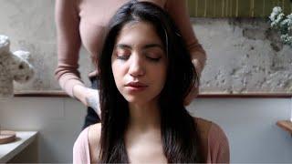 ASMR massage, hair brushing + relaxation with a subscriber in Paris  (soft spoken)