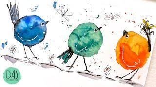 How to Paint WHIMSICAL Watercolor BIRDS - Beginners start HERE easy CUTE BIRDS for EVERYONE to do!