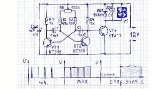 Как сделать ШИМ регулятор оборотов, скорости вращения вентилятора, кулера по схеме мультивибратора