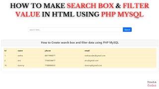 How to make Search box & filter data in HTML Table from Database in PHP MySQL |@snehacodes7132