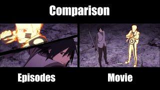 Naruto and Sasuke VS Momoshiki and Kinshiki - The Boruto (Episodes VS Movie) Comparison Side by Side