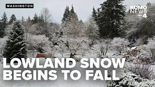 Lowland snow brings unpredictable mix of sun and icy showers to western Washington