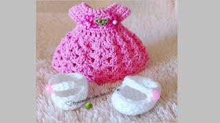 VESTIDO Y ZAPATOS DE MUÑECA A CROCHET - COMO PONER PELO A LAS MUÑECAS - PASO A PASO -