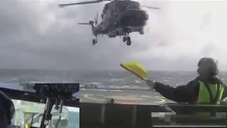 Difficult landing for this Super Lynx in ship - hectic sea - hard life