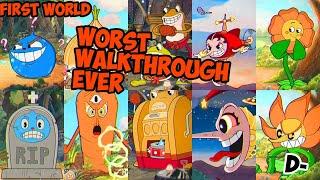 Cuphead Worst Walkthrough Ever (lowest grade) FIRST WORLD + 2 RUN & GUNS